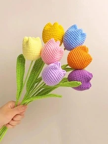 Hoa tulip móc thủ công, hoa giả trang trí quà tặng - Màu vàng - Xem 7