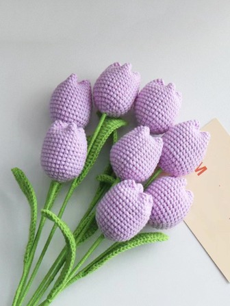 Handmade Crochet Tulip Flower, Artificial Flower Decoration Gift Set