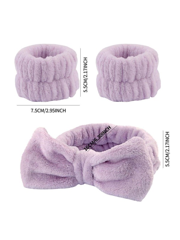3pcs/set Bow Decor Bath Headband & Wristband, Minimalist Polyester Bath