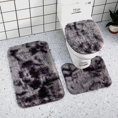 3pcs/Set Gray Tie Dye Plush Toilet Mat Set, Non-Slip Bathroom Carpet For Decoration Home Bathroom Decor Outdoor Rug Door Mat Fall Decor Bathroom Accessories Back To School