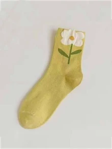 女式隨機花卉印花時尚圓領襪適合日常生活 - 彩色 - 查看 6