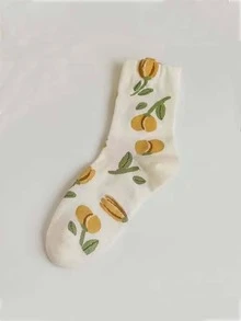 女式隨機花卉印花時尚圓領襪適合日常生活 - 彩色 - 查看 7