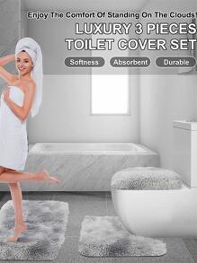 3 件套扎染浴室垫，简约涤纶防滑浴室地毯套装，适用于浴室入口装饰浴室厨房装饰 - 淺灰色 - 查看 5