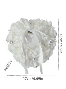 1入組人造珍珠裝飾花朵設計戒指枕 - 白色 - 查看 4