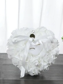 1入組人造珍珠裝飾花朵設計戒指枕 - 白色 - 查看 8