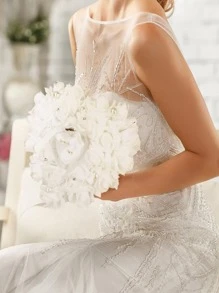 1入組人造珍珠裝飾花朵設計戒指枕 - 白色 - 查看 3