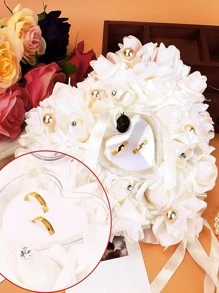 1入組人造珍珠裝飾花朵設計戒指枕 - 白色 - 查看 2