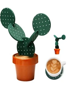 8入組仙人掌設計杯墊 - 墨綠色 - 查看 3