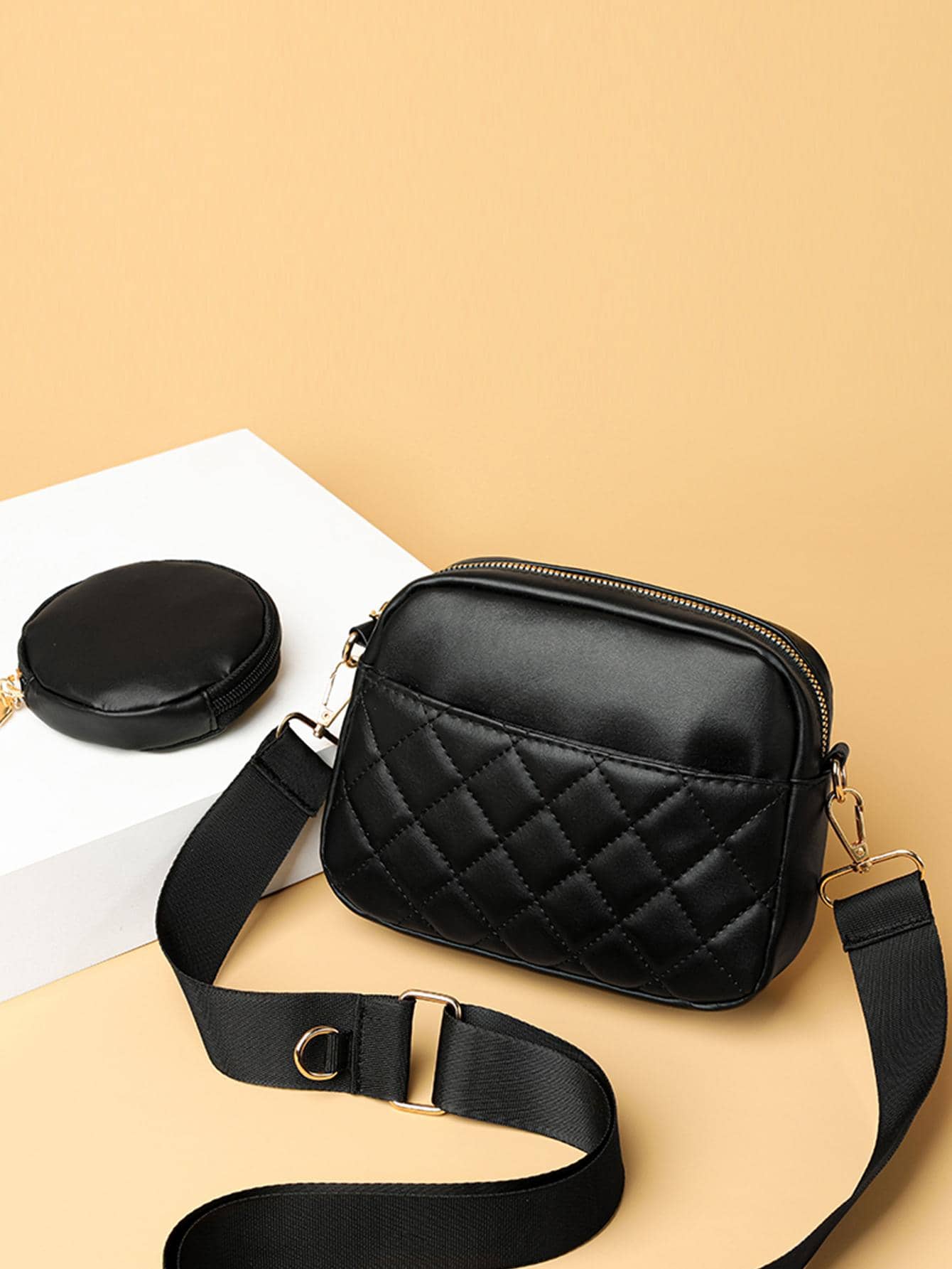Lightweight,Business Casual Mini Quilted Square Bag With Coin Case For Teen Girls Women College Students,Rookies & White-collar Workers Perfect for Office,College,Work ,Business,Commute,Outdoors, Travel, Outings