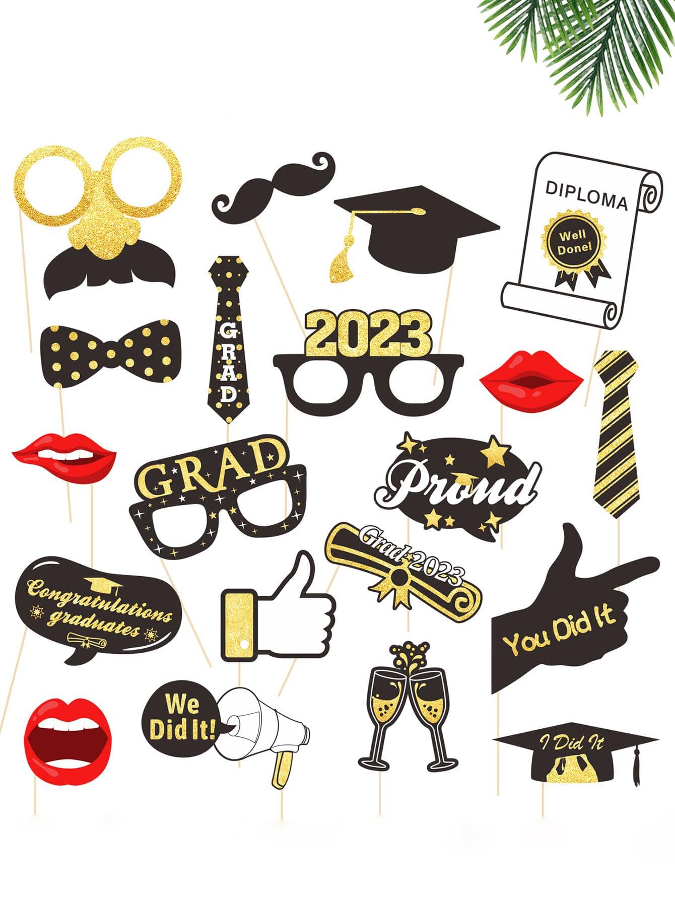 20pcs/set Paper Photobooth Prop, Modern Graduation Hat & Glasses Design ...