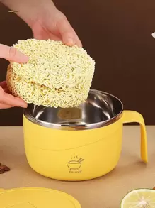 1pc Pao Mian Bowl With Lid, Perfect For Dorm Room, Large Capacity, Draining Rice Box, Tableware And Noodle Bowl - Yellow - View 11