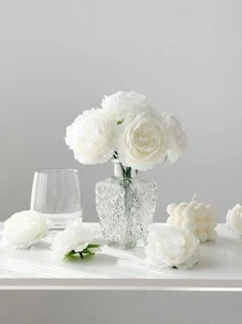 6pcs Artificial Flower Head, Modern Plastic Simulation Flower Head For Party - White - View 3