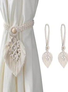 2 chiếc dây buộc rèm hình chiếc lá, dây buộc rèm vải hiện đại cho gia đình - Màu be - Xem 1