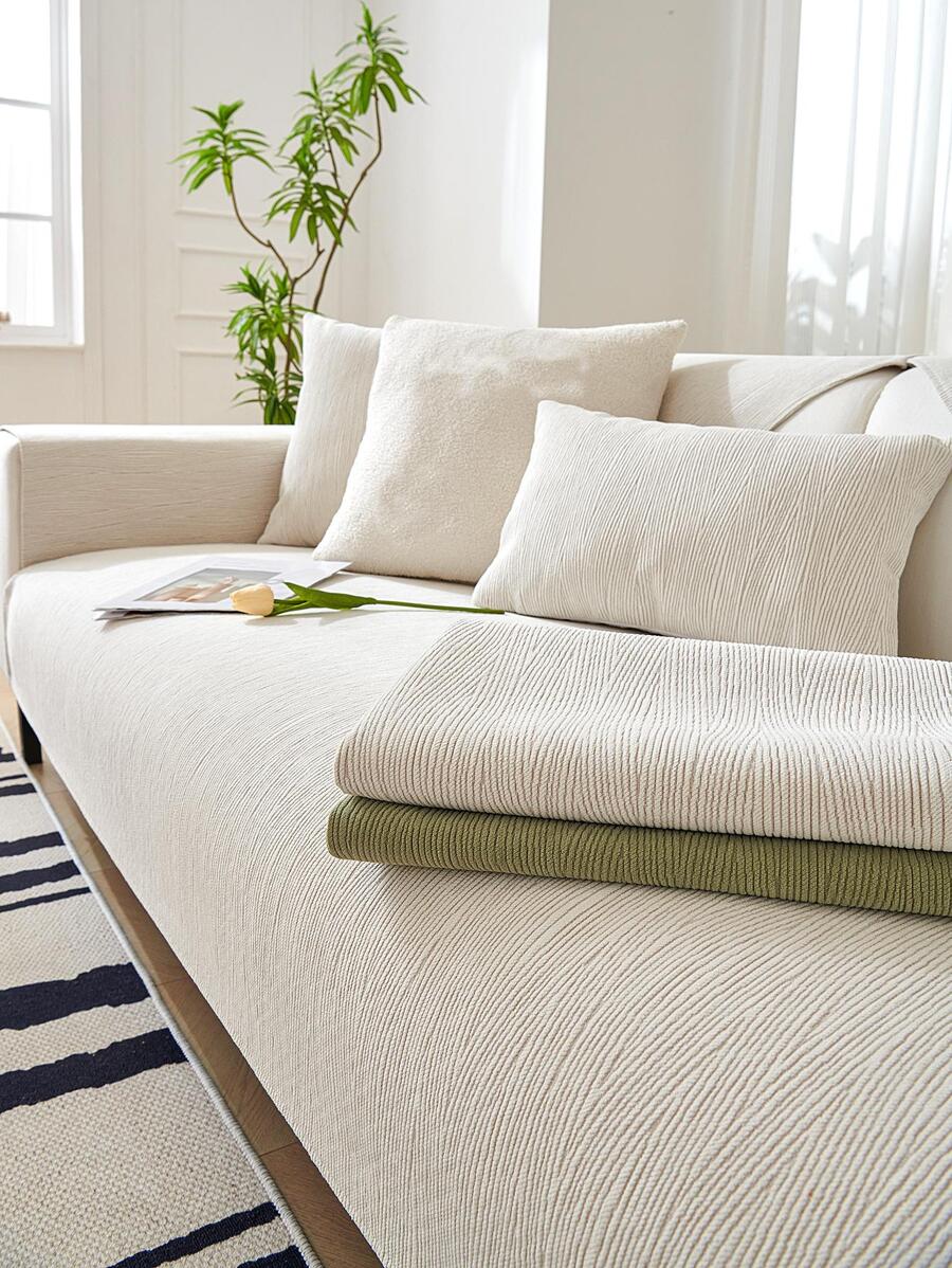 1 chiếc khăn sofa màu trơn - Màu be - Xem 1