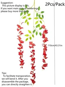 2 chiếc dây hoa nhân tạo, vòng hoa nhân tạo bằng nhựa hiện đại cho bữa tiệc - Đỏ - Xem 3