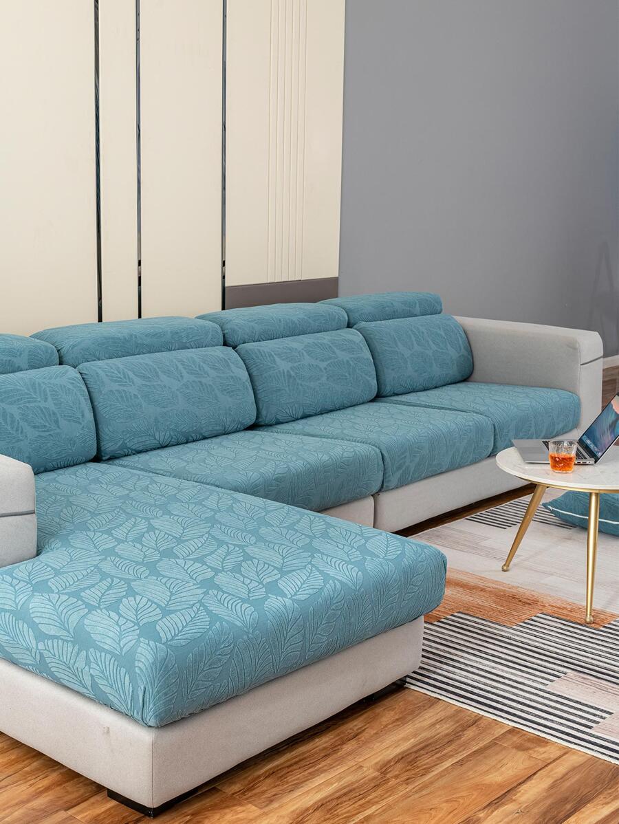 1入組提花葉子圖案沙發座套 - 藍色 - 查看 1