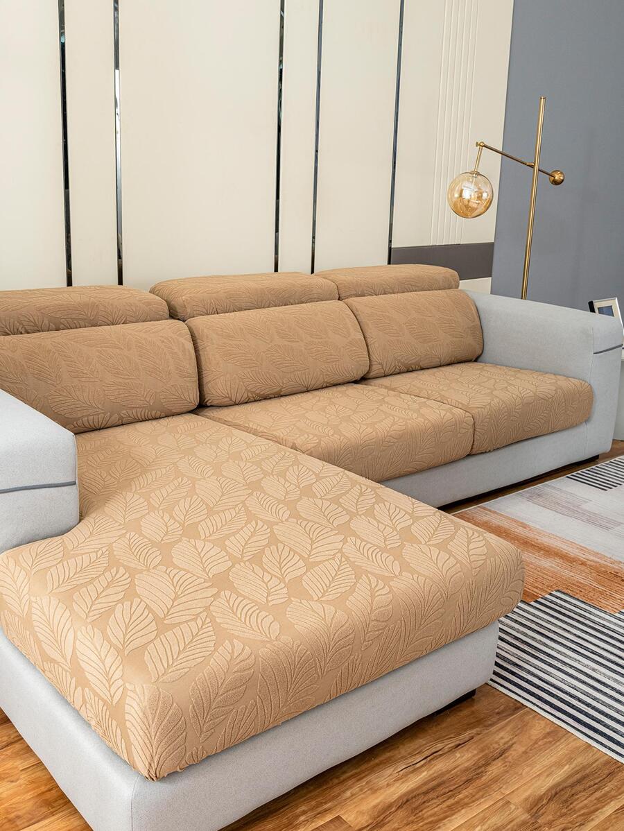 1pc Leaf Jacquard Sofa Seat Cover - Camel - View 1
