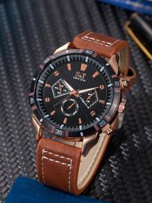 SEEK TIME S&T 男士三錶盤石英表 - 棕色 - 查看 2