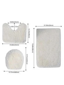 3 Cái/bộ Thảm Tắm Lông Tơ Màu Trơn, Thảm Vệ Sinh Polyester Chống Trơn Trượt Hiện Đại Cho Gia Đình - Màu be - Xem 3