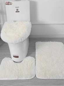 3 Cái/bộ Thảm Tắm Lông Tơ Màu Trơn, Thảm Vệ Sinh Polyester Chống Trơn Trượt Hiện Đại Cho Gia Đình - Màu be - Xem 2