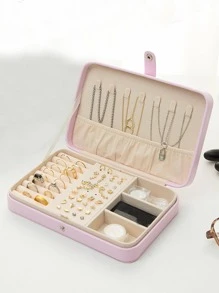 1個pu珠寶盒,極簡實色粉色多功能珠寶收納袋,適用於家庭和旅行,情人節禮物