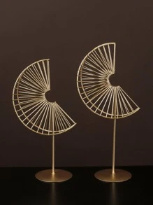 1pc Iron Decoration Object, Fan-shaped Leaf Design Decoration Craft For Home Decor - Gold - View 3