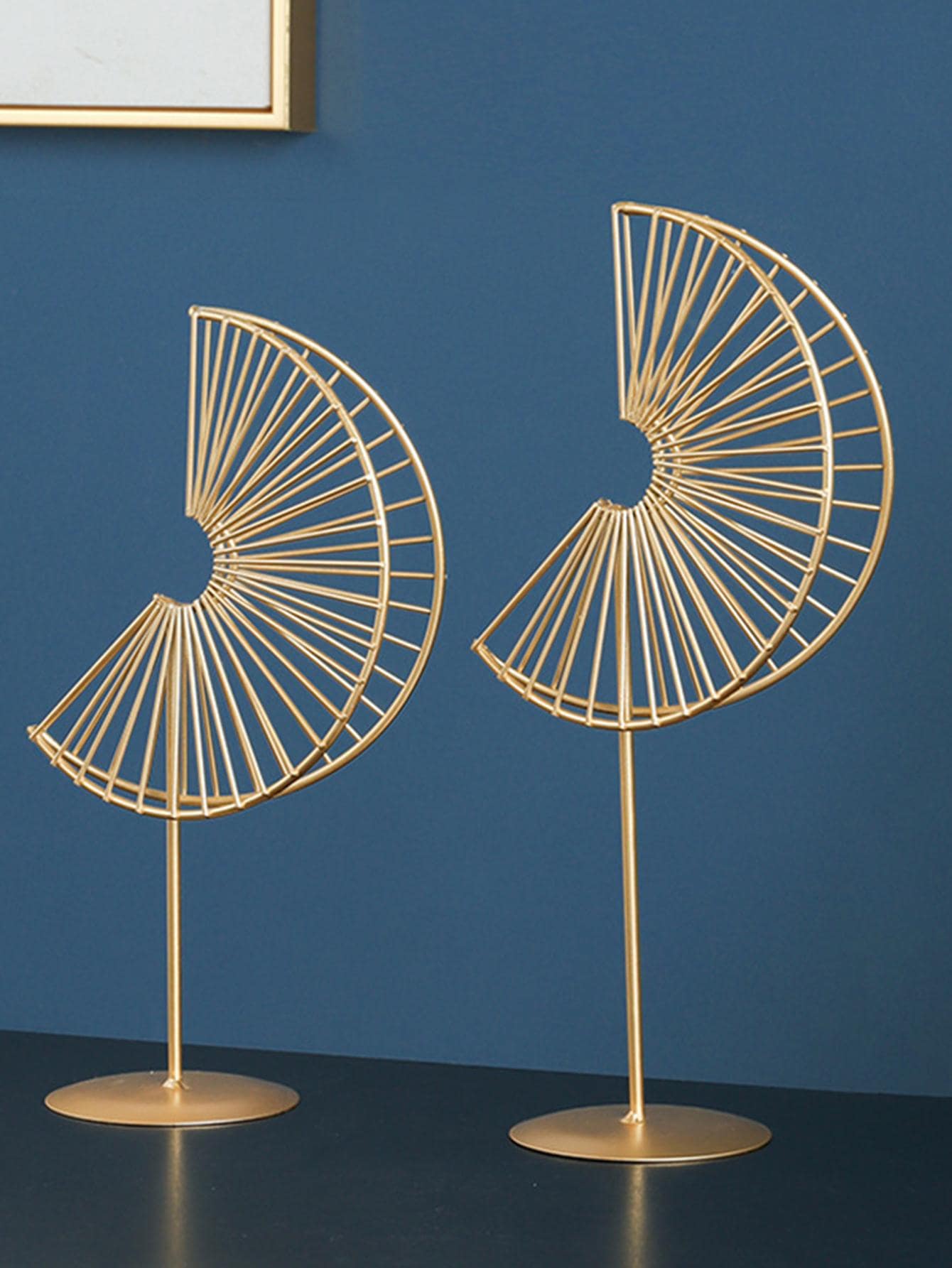 1pc Iron Decoration Object, Fan-shaped Leaf Design Decoration Craft For Home Decor - Gold - View 1