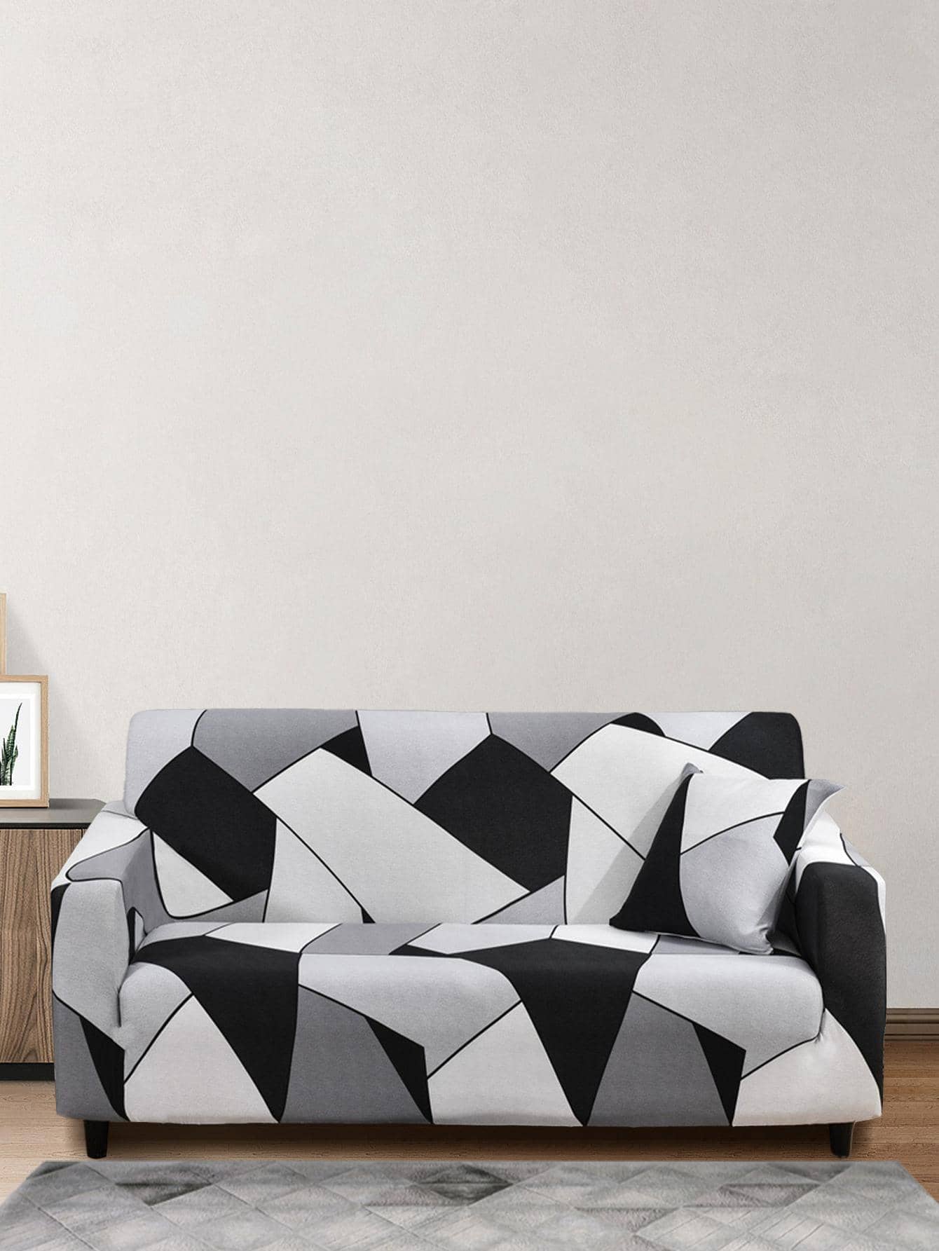 1入組幾何樣式沙發套和1入組靠墊套不附帶墊芯 - 彩色 - 查看 1