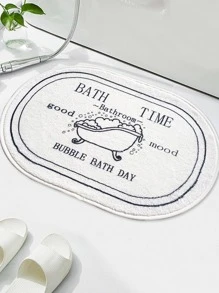 1pc Slogan Graphic Bath Rug - Black and White - View 1