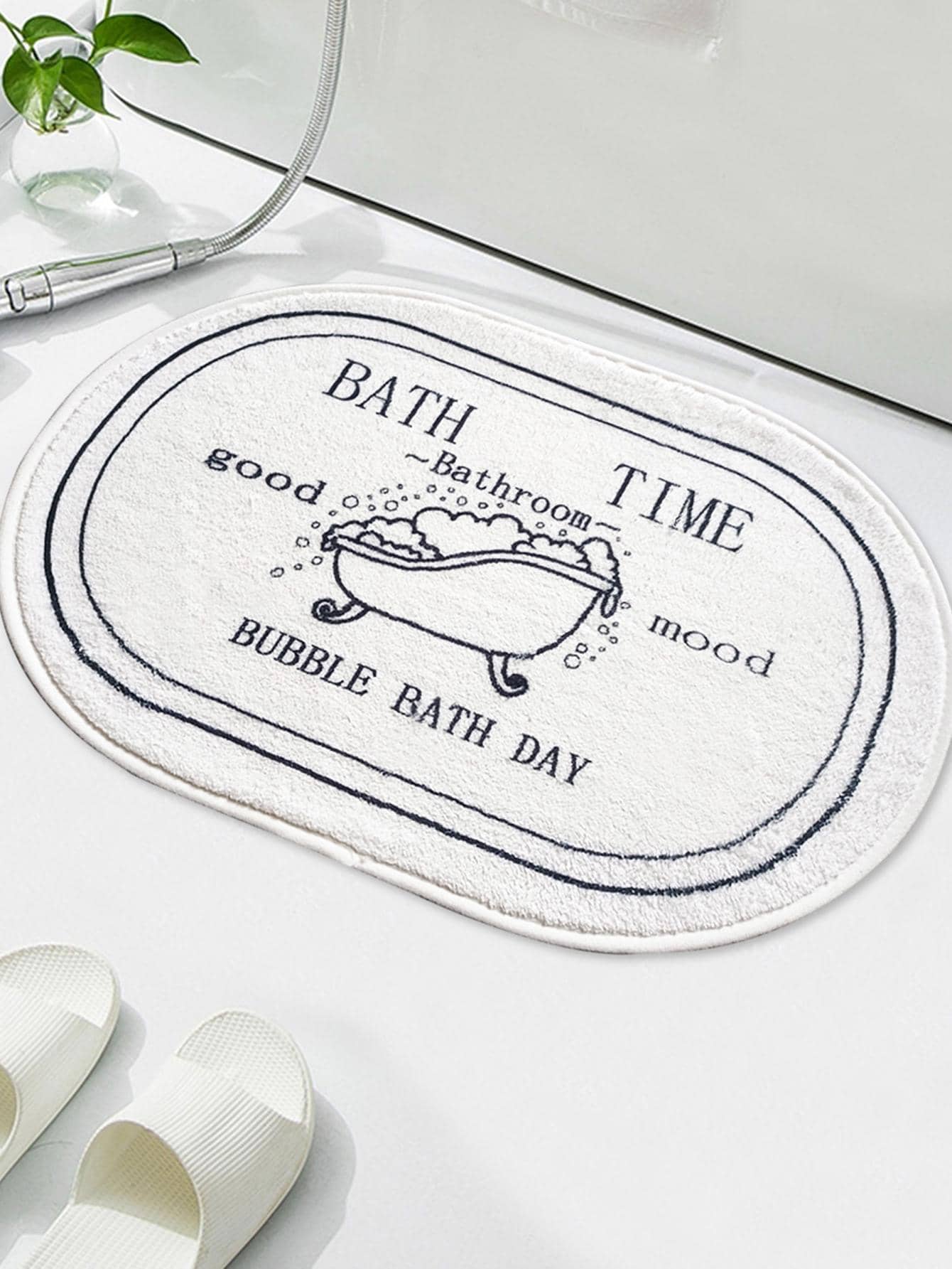 1pc Slogan Graphic Bath Rug - Black and White - View 1