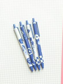 MOKA 4pcs Flower Pattern Gel Pen - Blue - View 3