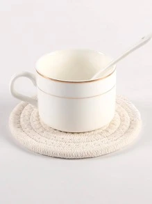1pc Polyester Coaster, Minimalist Plain Woven Coaster For Home