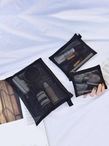 1pc Portable Makeup Storage Bag, Minimalist Plain Makeup Storage Bag For Home,For Holiday Beach, Bathroom Collection, Bedroom Collection, Large Capacity