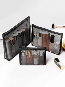 1pc Portable Makeup Storage Bag, Minimalist Plain Makeup Storage Bag For Home,For Holiday Beach, Bathroom Collection, Bedroom Collection, Large Capacity