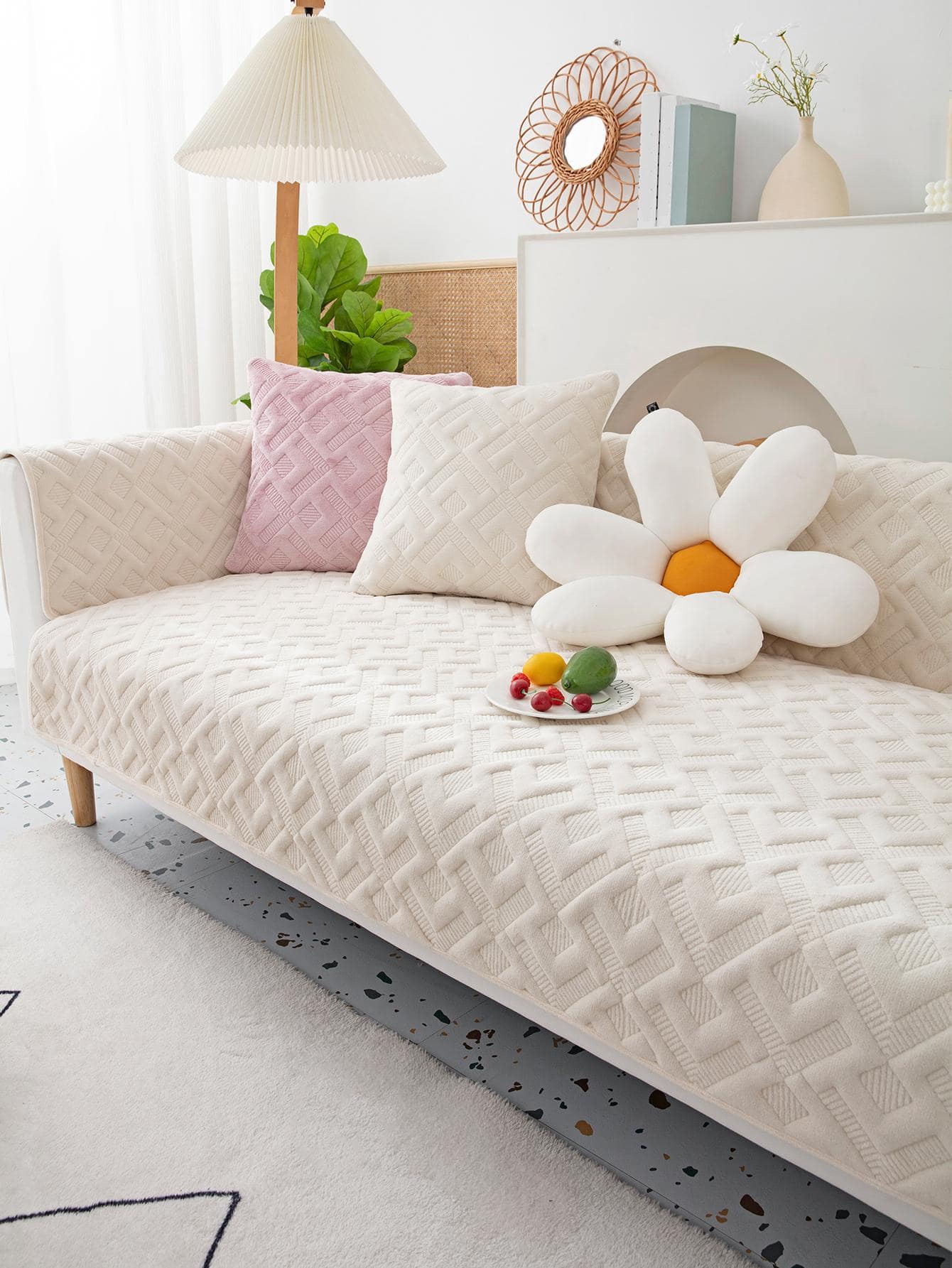 1 chiếc khăn sofa Jacquard hình học - Màu be - Xem 1