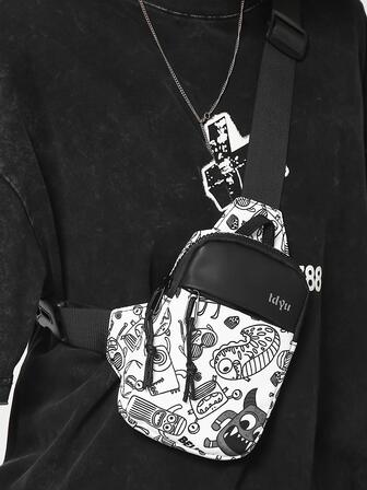 TIANDINGYU 迷你斜背包卡通圖形雙色胸包，大學背包，父親節禮物，夏季潮爸新生兒書包，多功能宿舍大學用