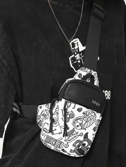 TIANDINGYU 迷你斜背包卡通圖形雙色胸包，大學背包，父親節禮物，夏季潮爸新生兒書包，多功能宿舍大學用