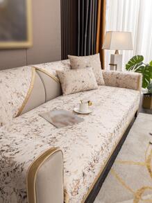 1 件高档雪尼尔金箔印花沙发垫，四季通用防滑防宠物防尘沙发套，欧式宫廷风格防刮沙发保护套适用于客厅 L 型沙发和 1/2/3/4 座沙发 - 米色 - 查看 5