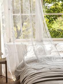 Rèm Sheer một tấm thêu hoa, Rèm Polyester lọc ánh sáng riêng tư cho phòng khách và phòng ngủ - trắng - Xem 4