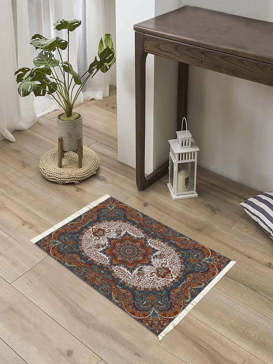 1 Thảm Họa Tiết Mandala, Boho Polyester Tua Rua Trang Trí Thảm Trải Sàn Cho Gia Đình - Nhiều màu - Xem 1