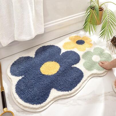1 tấm thảm nhà tắm họa tiết hoa, thảm tắm chống trượt bằng polyester hoạt hình dễ thương cho phòng tắm, trang trí phòng tắm, thảm trải sàn, thảm ngoài trời, thảm cửa, trang trí mùa thu, phụ kiện phòng tắm, trang trí lối vào trường học