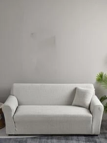 1peça sólido Capa de sofá & 1peça Fronha da almofada sem minimalista poliéster Capa de sofa Conjuntos para casa - Cinza claro - Ver 2