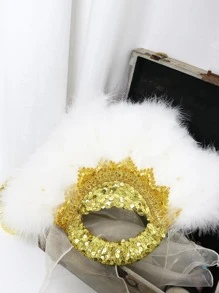 Quạt trang trí trang trí lông vũ 1 cái - Nhiều màu - Xem 3