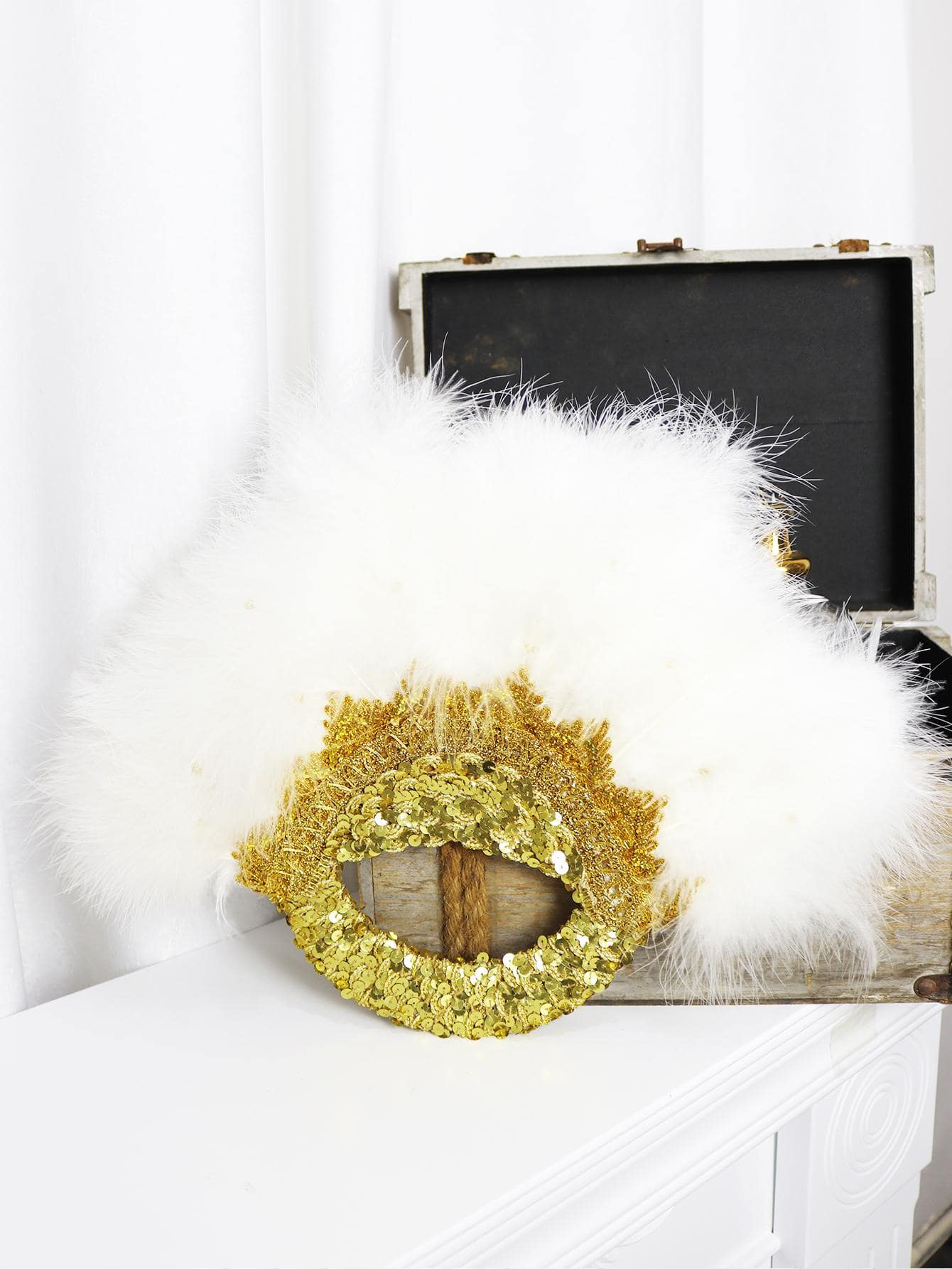 Quạt trang trí trang trí lông vũ 1 cái - Nhiều màu - Xem 1