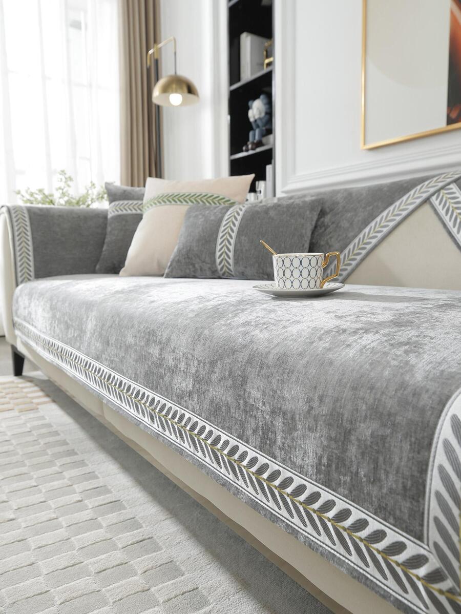 1 Màu Xám Lá Dạ Nỉ Sofa Khăn Hiện Đại Sofa Sofa Chăn Cho Gia Đình, Tất Cả Các Mùa - Xám - Xem 1