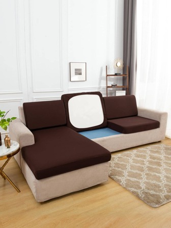 1個 単色 伸縮可能 ソファーシートクッションカバー , ブラウン シンプル ソファー シート 防塵カバー 用 ホーム デコレーション