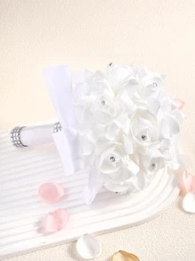 1入新娘伴娘鑽石瀑布泡沫模擬花束 - 白色 - 查看 2