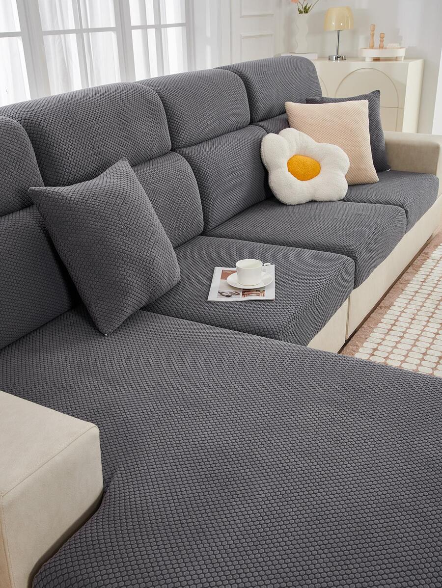 1pc Solid Color Sofa Slipcover - Dark Grey - View 1