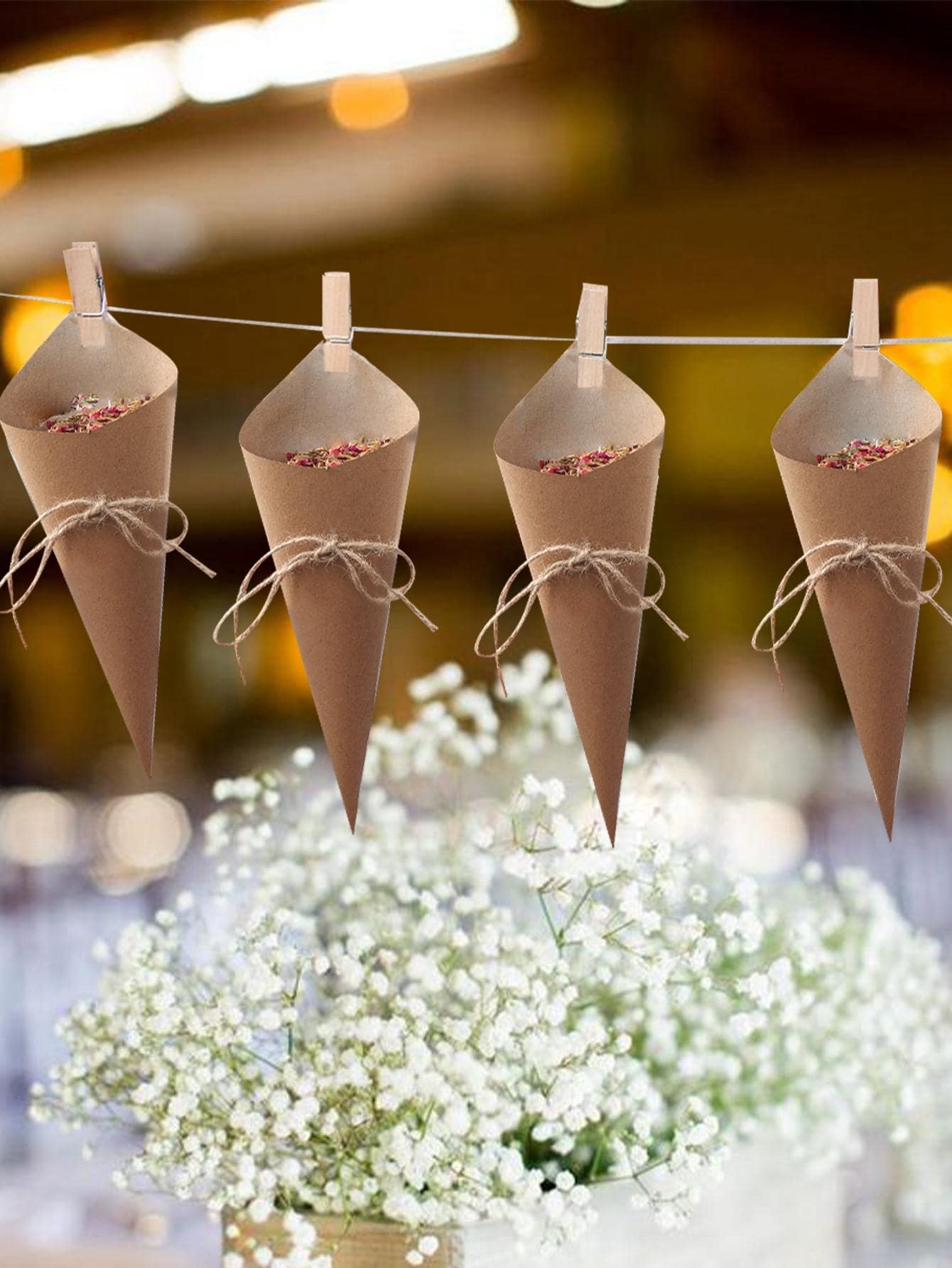62pcs Multicolored Confetti Cone Flag Pulling Wedding Party Decoration Supplies - Brown - View 1