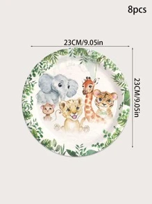 8pcs Animal Pattern Paper Plate, Cartoon Disposable Plate For Party - Green - View 2